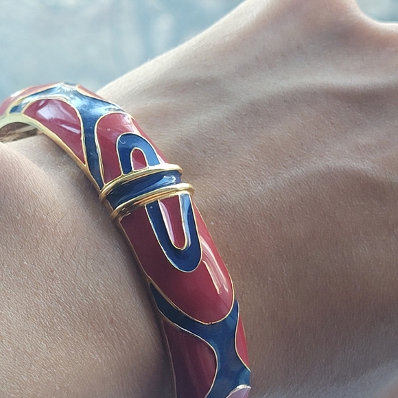 Vintage KJL red/blue enamel bracelet - Picture 2 of 8